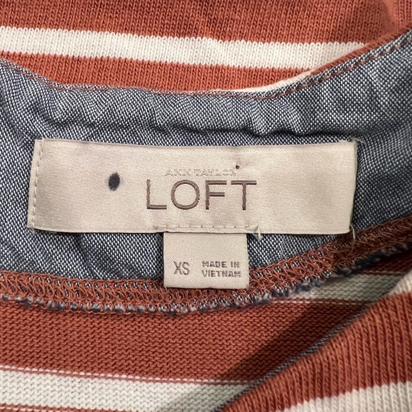 Ann Taylor LOFT Sienna Brown & Cream Striped Knit Mini Shift Dress - Picture 2 of 16